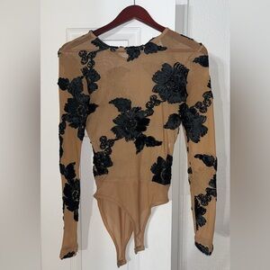 Elegant Sheer Black Floral Lace Bodysuit